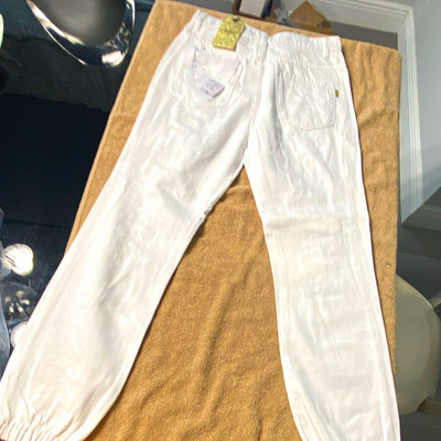 Women's White Denim Distressed High Rise Jogger Jeans Regular Fit Pockets M