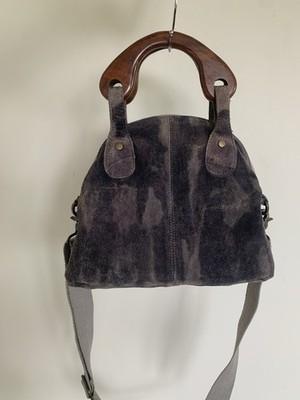 Free People We The Free Baby Willow Tote Fog Gray Suede Wood Handle Crossbody