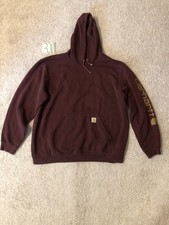 Carhartt Distressed Fleece Hoodie Pullover Loose Fit Pockets Logo Maroon Mens XL