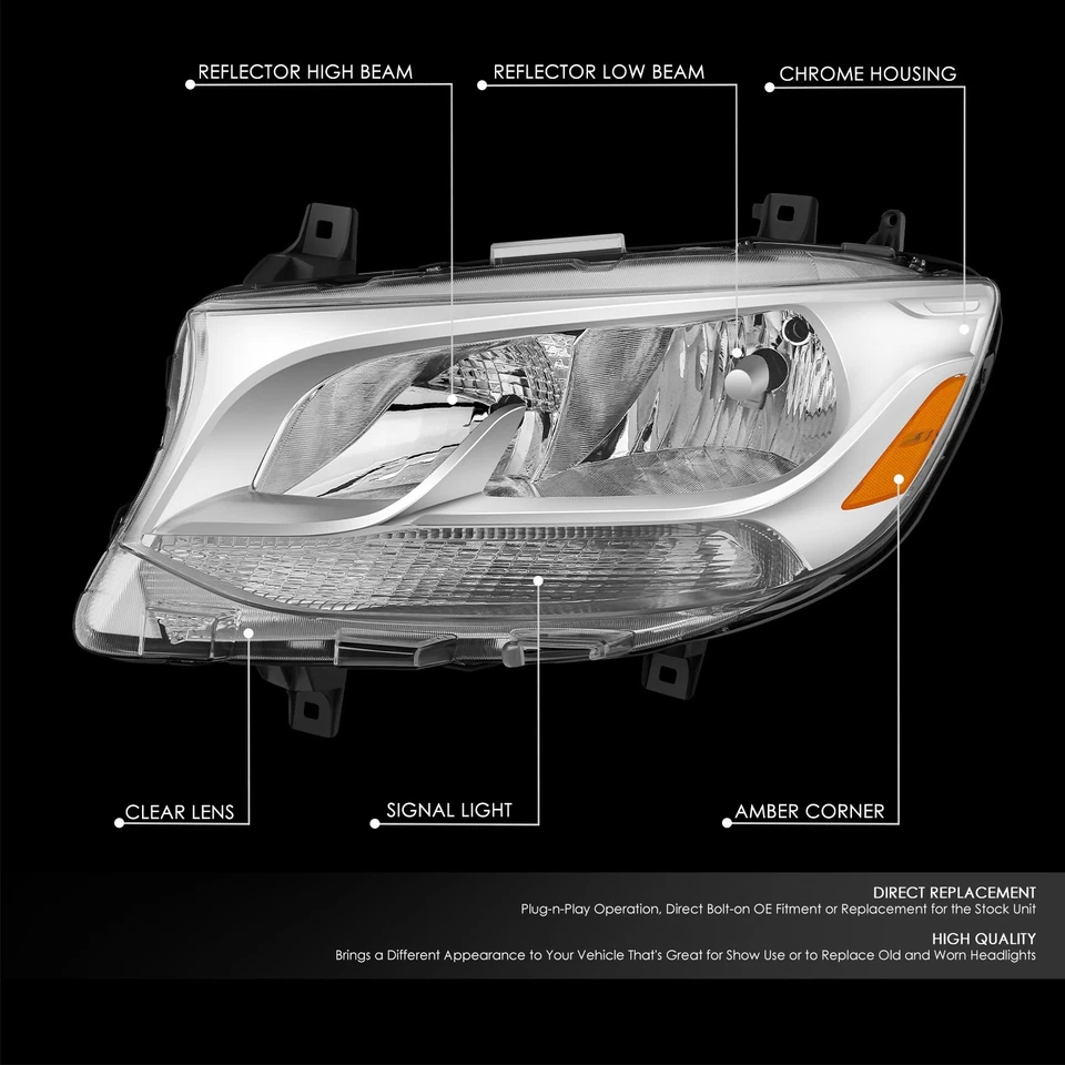 Conjunto de pares de faros cromados ámbar para Mercedes Benz Sprinter 2500 19-24 Foto 2 de 4