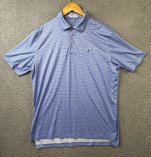 Peter Millar Summer Comfort Polo Shirt Mens Large Blue Seeing Double Skull Print