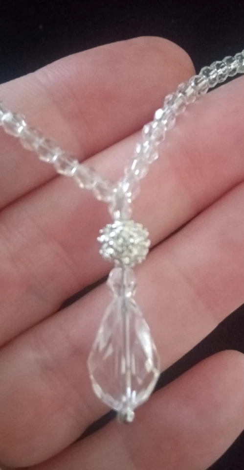 Collar de Cristal Swarovski 14" Pulgadas Lágrima Cristal Colgante Tono Plata SIN CAJA  Foto 2 de 4