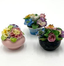 Lot of 3 Vtg Coal Port & Stanley Flower Bouquet Porcelain Bone China Minis