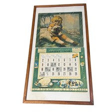 Vintage 1938 Advertising Calendar Framed Frances Tipton Hunter Child Dog
