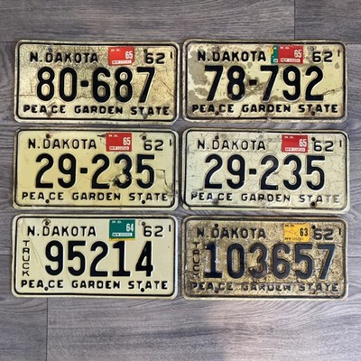 North Dakota License Plate Lot of 6 Passenger & Truck Plates, 1962 ND