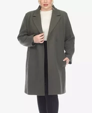 White Mark Plus Size Classic Walker Coat Women's 2XL Olive Side Pocket Collared