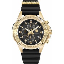 Mens Wristwatch PHILIPP PLEIN THE SKULL PWWFA0225 Chrono Silicone Black Golden