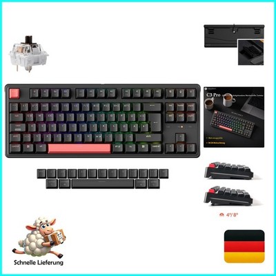 Keychron C3 Pro - Programmierbare TKL Tastatur für Mac/Windows, Brauner Schalter