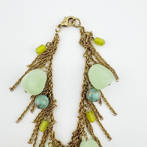 Vintage Boho Gold Chain Bracelet with Green Aventurine & Turquoise Beads - Picture 3 of 9