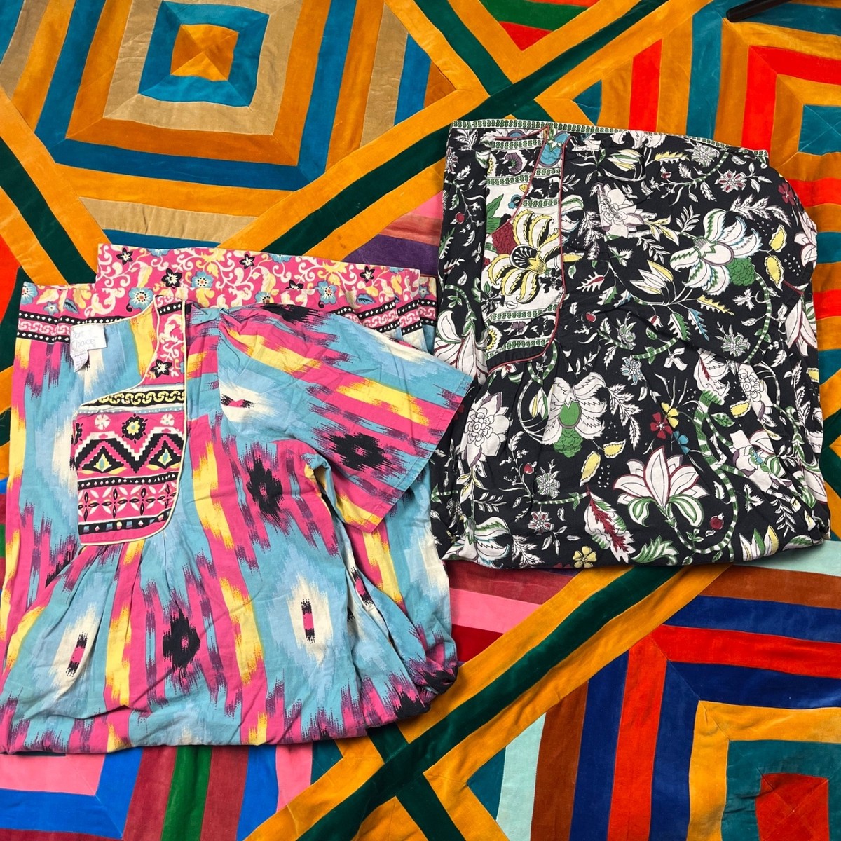 Lot of 2 Vintage Muumuu Lounge Dress Size L Tropical Flower Mumu