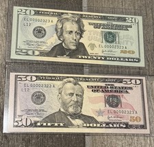 2004 $20 & $50 FRN With Matching Serial Mini Repeater Serial Numbers 00002323 CU