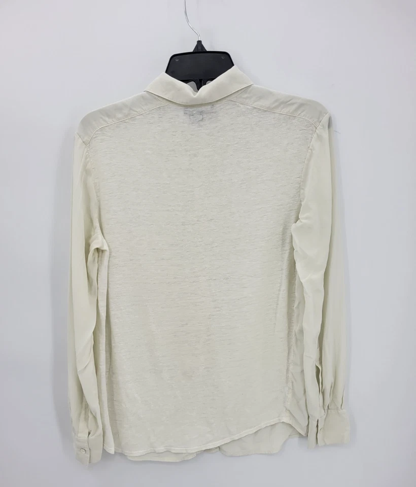 Top Vince Mujer Mediano Marfil Seda Manga Larga Bolsillo Abotonado Elegante Carrera Foto 3 de 4