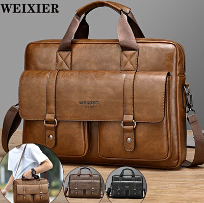 WEIXIER Brown Faux Leather Shoulder/Messenger Laptop Bag 15 in Adjustable Strap