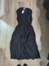 Evereve Women's Black Sleeveless Long Dress Med V-Neck Smocked Waist Ruffle NWT