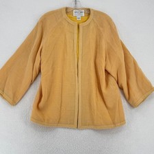 Vintage Oscar De La Renta Yellow Wool Waffle Knit Lightweight Open Jacket Sz 8