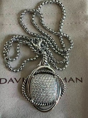 David Yurman 925 Sterling Silver 32mm Infinity 18'' Necklace with Diamonds