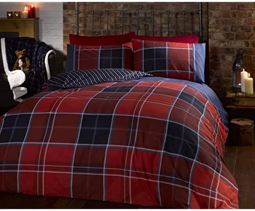 Argyle Double Quilt Duvet Cover and 2 Pillowcase Reversible Bedding Bed Set, Ta