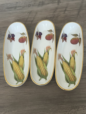 Royal Worcester Evesham Individual Corn Plates Dishes Set Of 3