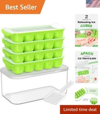 BPA-Free Easy Release Silicone Ice Cube Trays - Stackable Storage Bin Included