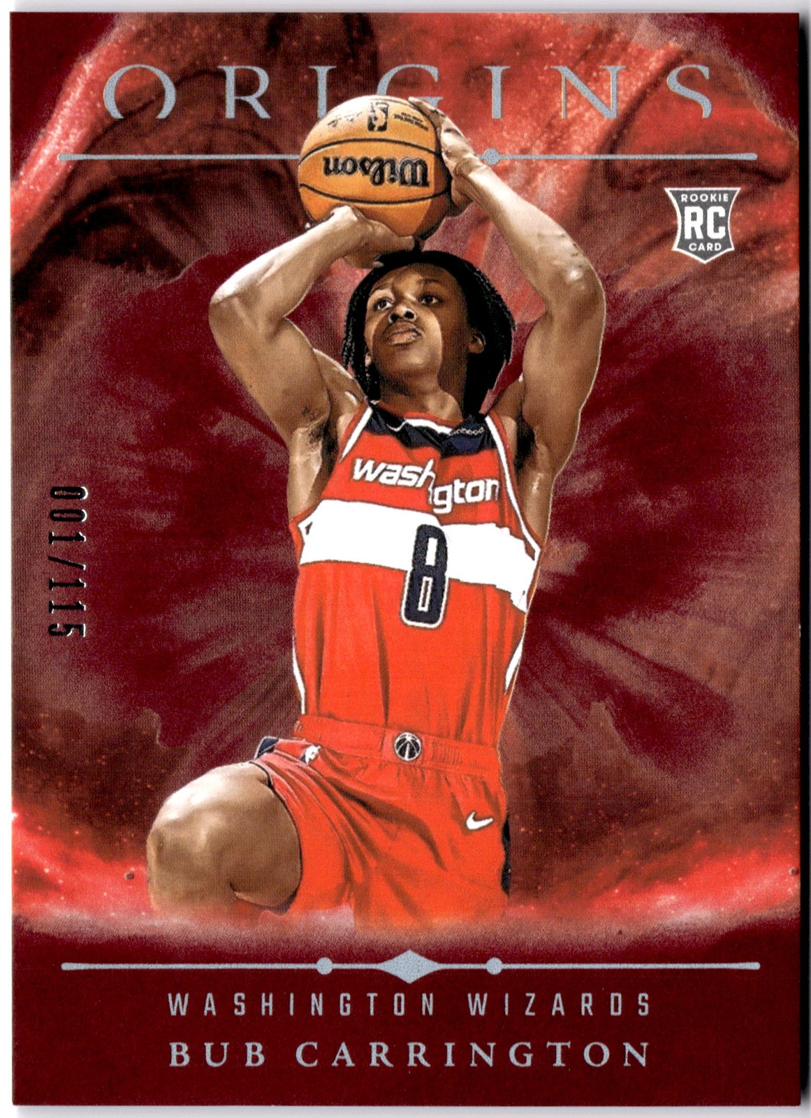 2024-25 Panini Origins Bub Carrington #74 Maroon #/115 Washington Wizards