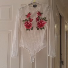 prettylittething size 8 white rose flower bodysuit mesh summer holiday