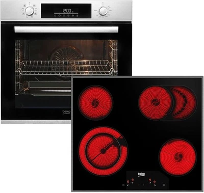 Beko BBSM12320X Einbau-Backofen-Set, zwei autarke Geräte: Glaskeramik-kochfeld m