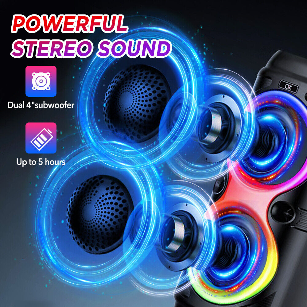 Bluetooth 5.0 Lautsprecher RGB Subwoofer Musikbox Boombox Party LED mit Mikrofon