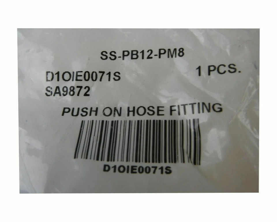 SWAGELOK APPLIED MATERIALS AMAT PUSH ON HOSE FITTING SS-PB12-PM8 3300-00699 - Image 2 of 4