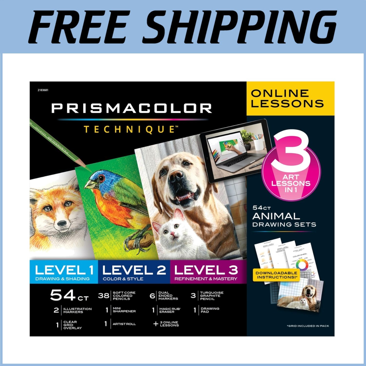 S L1600 Technique Animal Drawing Set: 54 Art Supplies With Online Lessons For Beginners