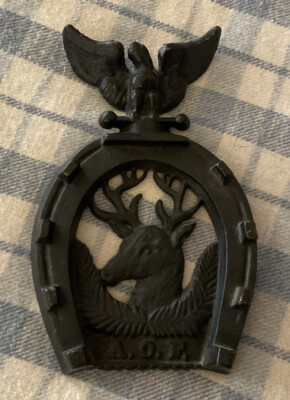 Antique Cast Iron Horseshoe Deer Scene American Eagle A.O. F