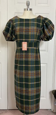 NWT Ivy City Co Size Large Holly Plaid Dress Puff Sleeves Green Midi Women's  NEW | eBay