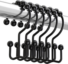 Black Shower Curtain Hooks Rings, Rust-Resistant Metal Double Glide Shower Hooks