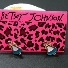 Cute New Girl's Yellow Gold Multi-Color Enamel Alice in Wonderland Stud Earrings