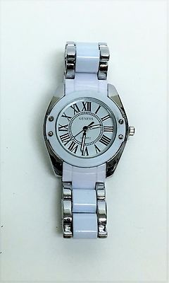 NEW GENEVA SILVER+WHITE 2 TONE,ROMAN #S,LINK BRACELET WATCH