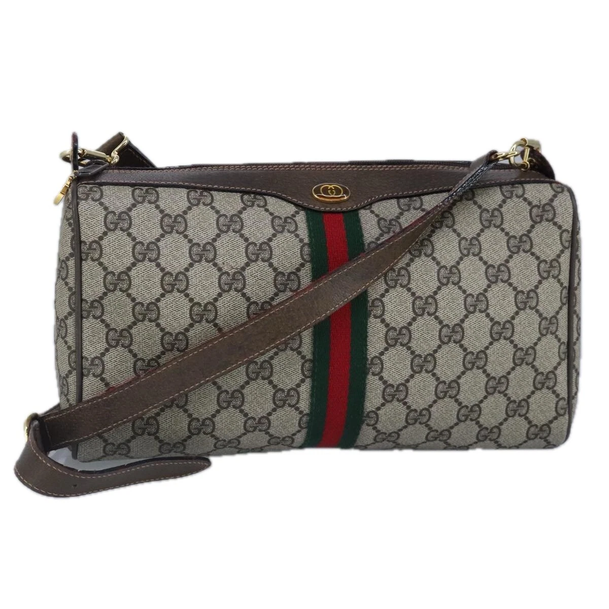 Sac à bandoulière GUCCI GG Supreme Web Sherry Line PVC beige or authentique 100378