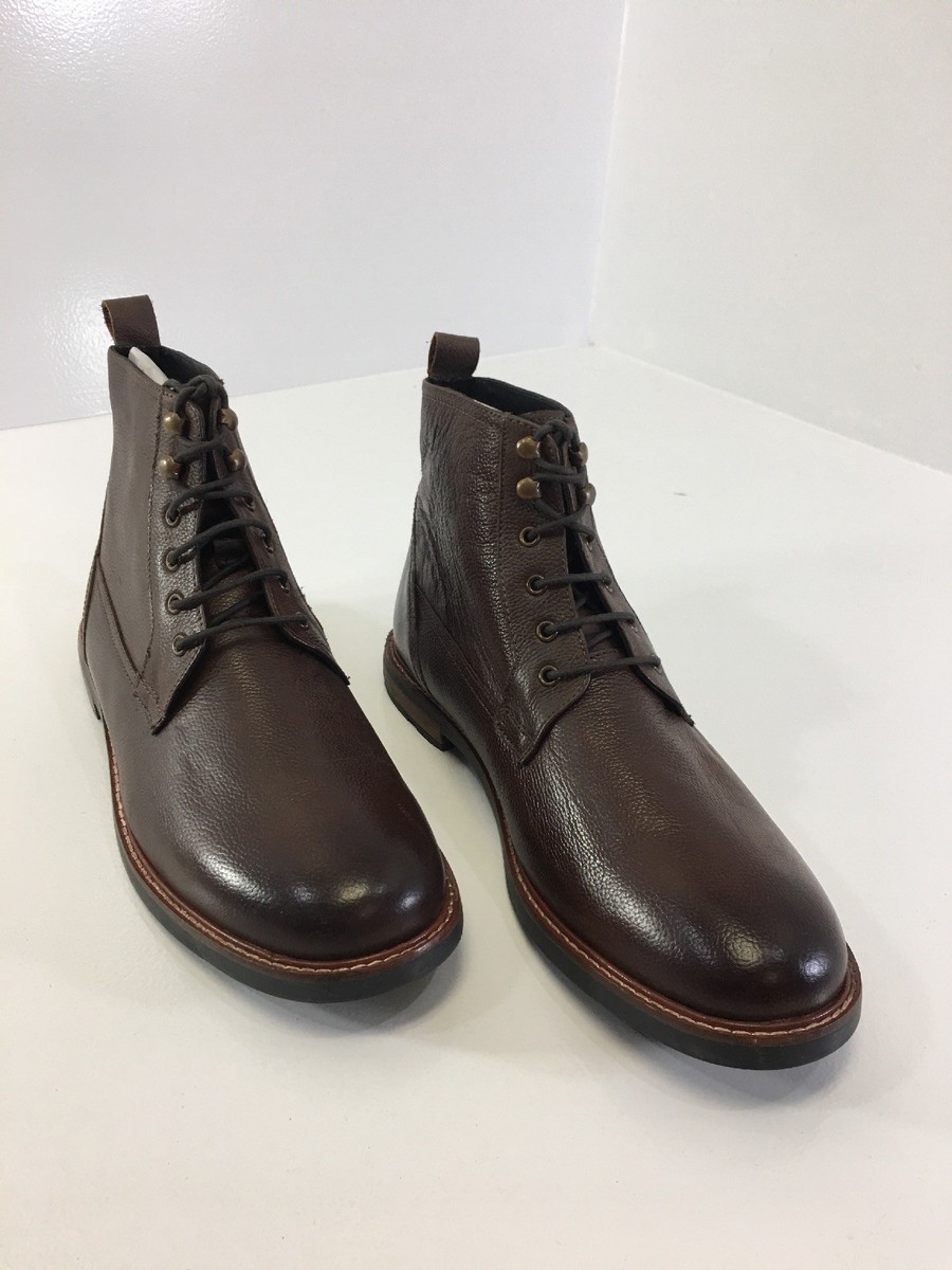 BEN SHERMAN MENS LEATHER BIRK PLAIN-TOE LACE UP BOOTS BROWN  display picture 2