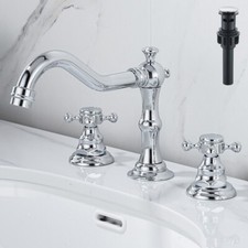 Polished Chrome Bathroom Sink Faucet 2Cross Handles 3 Holes Lavatory Basin Mixer