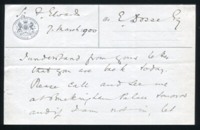 PRIVY PURSE OFFICE BUCKINGHAM PALACE LIBERAL SIR FRANCIS EDWARDS E GOSSE 1900