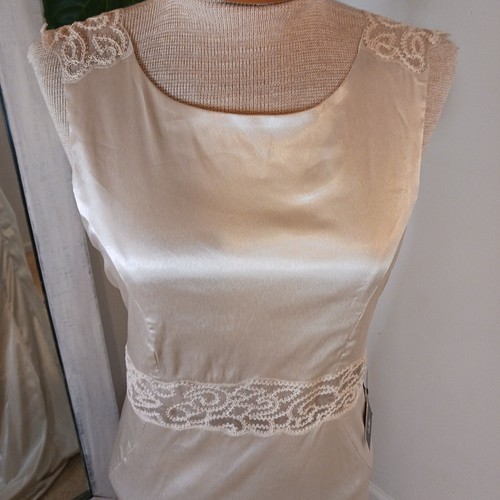 Abito formale Lulus taglia small champagne maxi sirena raso pizzo panna sposa nuovo con etichette - Foto 7 di 13
