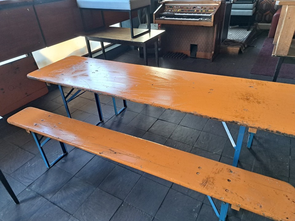 Vintage German Beer Bierkeller Table & 2 Bench Set Folding Garden Pub