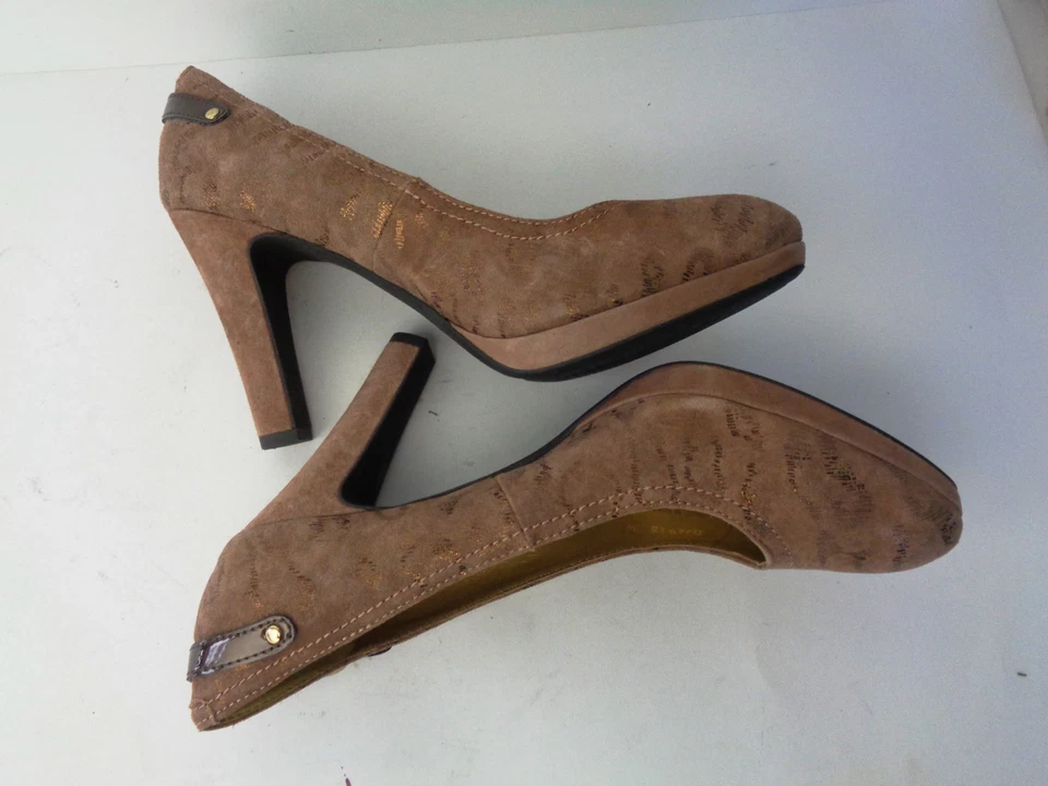 GEOX RESPIRA EUR 39 US 9M Marrón Gamuza con Bronce Tacón Alto Zapato de Bomba Foto 4 de 4