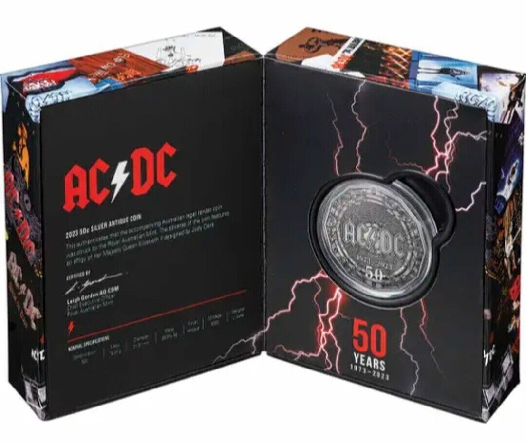 2023 Royal Australian Mint AC/DC 50c 50th Anniversary Silver