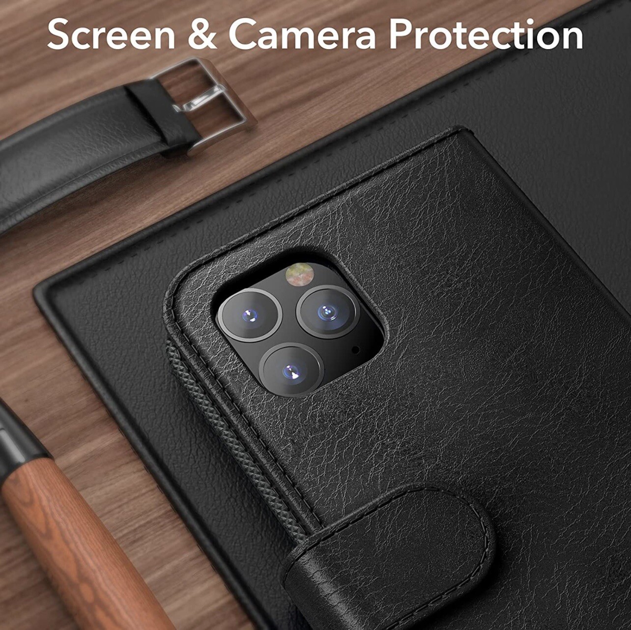 iPhone 11 Pro Max Leather Wallet Case with Card Holder and Shockproof Protection-image