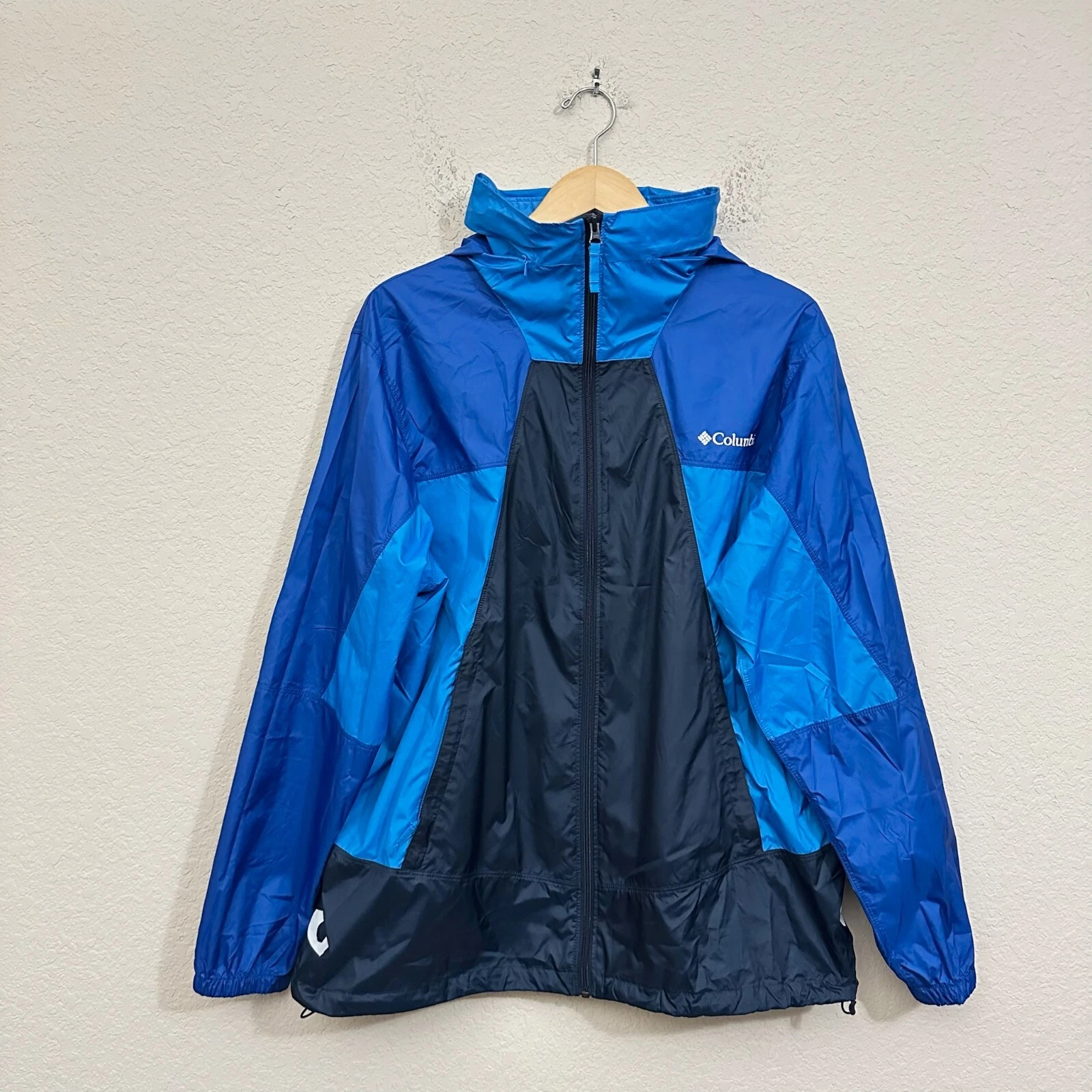 COLUMBIA Point Park Windbreaker Jacket Men L Colorblock Full Zip Hooded Outdoor