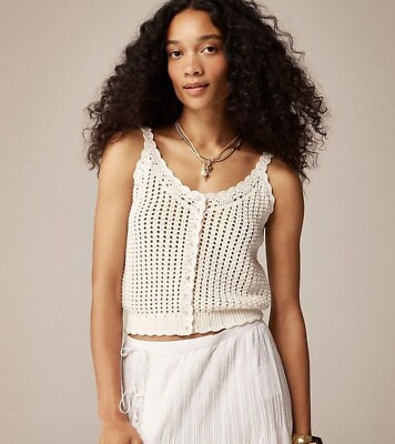 NWOT J.Crew Crochet Button up Sweater Womens Cotton Tank Top Size M