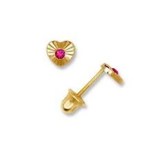 Solid 14K Yellow Gold 4mm CZ Heart Screw Back Studs Earrings with Birthstones