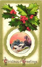 Beautiful Home In Winter, Winterberry, Christmas Greetings Postcard