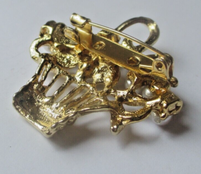 Broche Ancienne Or Ajourée En Forme De Panier Avec Perles Blanches - Bijou Rétro - Très Bon état