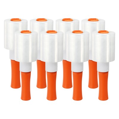 4'' x 656Ft x 20mic Stretch Wrap Mini Roll 8Pcs Clear Plastic Film with Handle