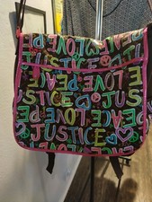 Girl  s JUSTICE SCHOOL Messenger Shoulder Bag Love Peace PinkBrown NWOT.Great Bag